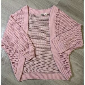 CATO Pink Crochet Knit Open Front Dolman Sleeve Cardigan Sweater Women Size S